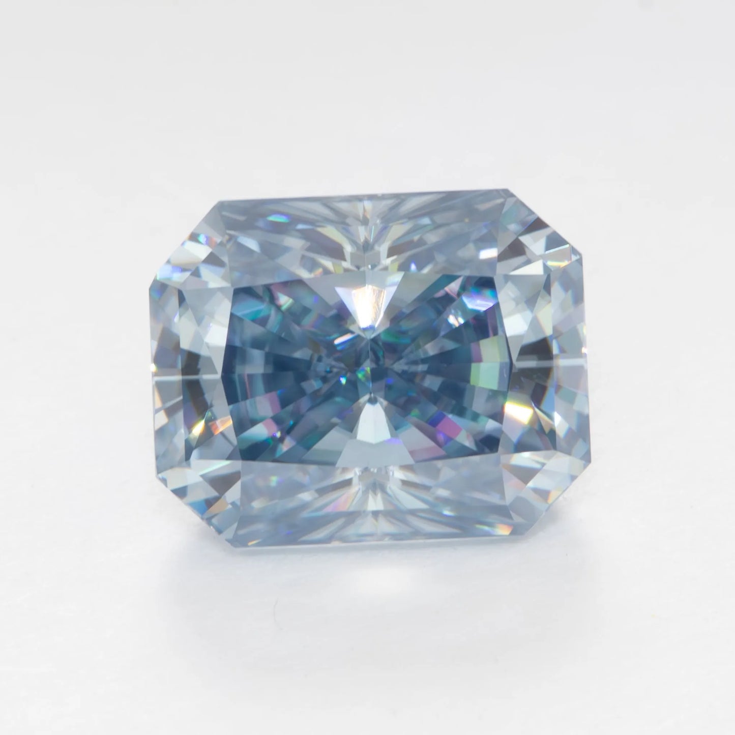 blue moissanite radiant cut