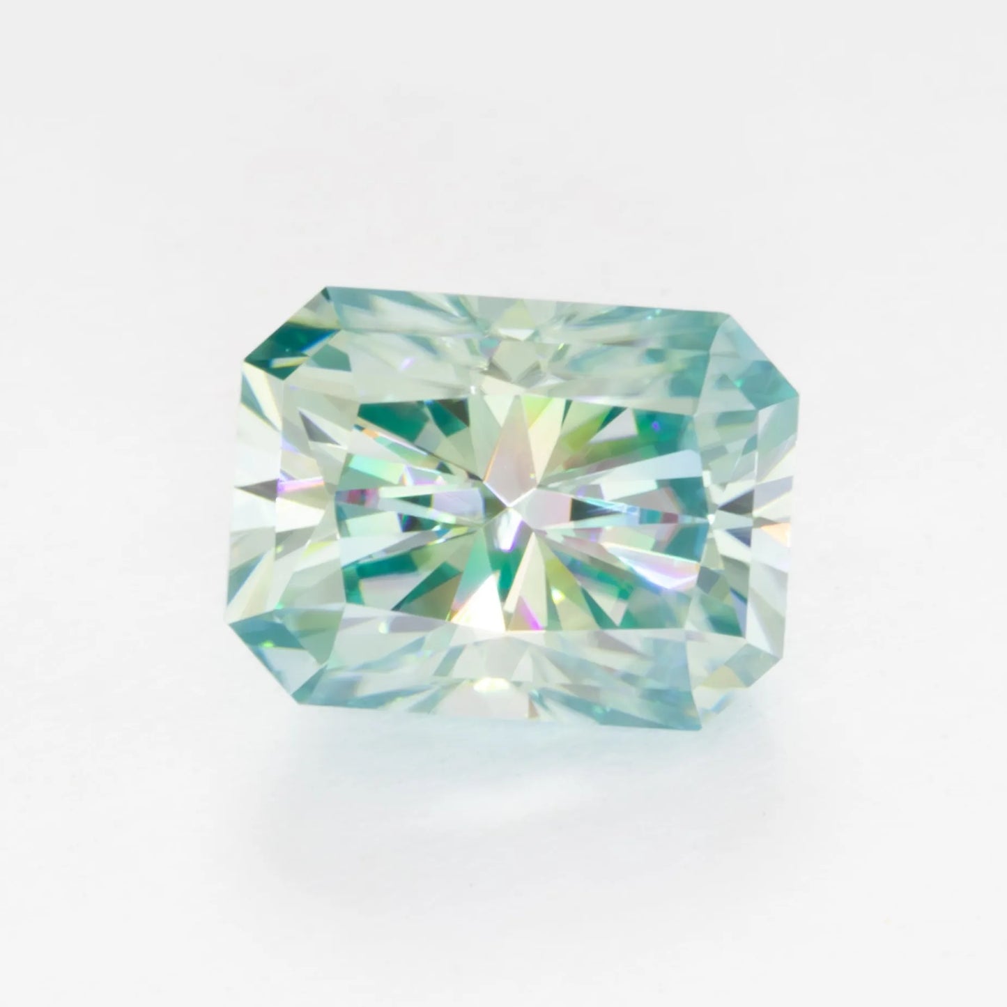 blue-green moissanite radiant