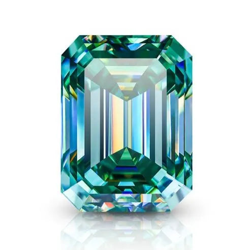 blue-green moissanite step cut