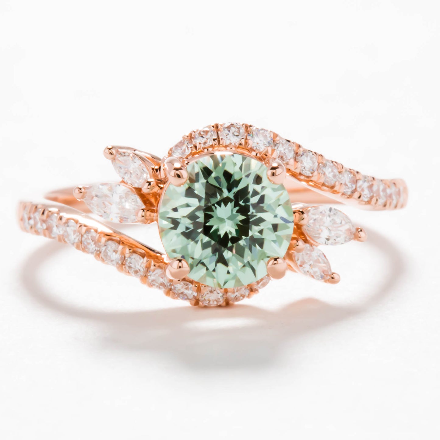 Annabelle nature inspired engagement ring with mint lab sapphire