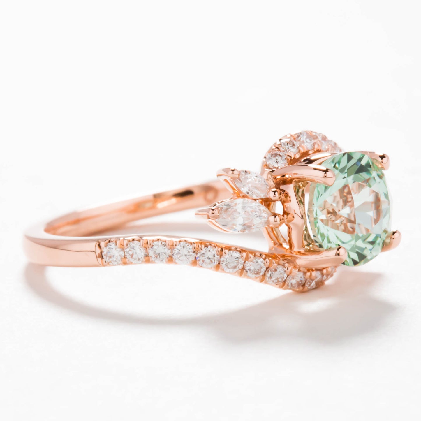 Annabelle nature inspired engagement ring with mint lab sapphire