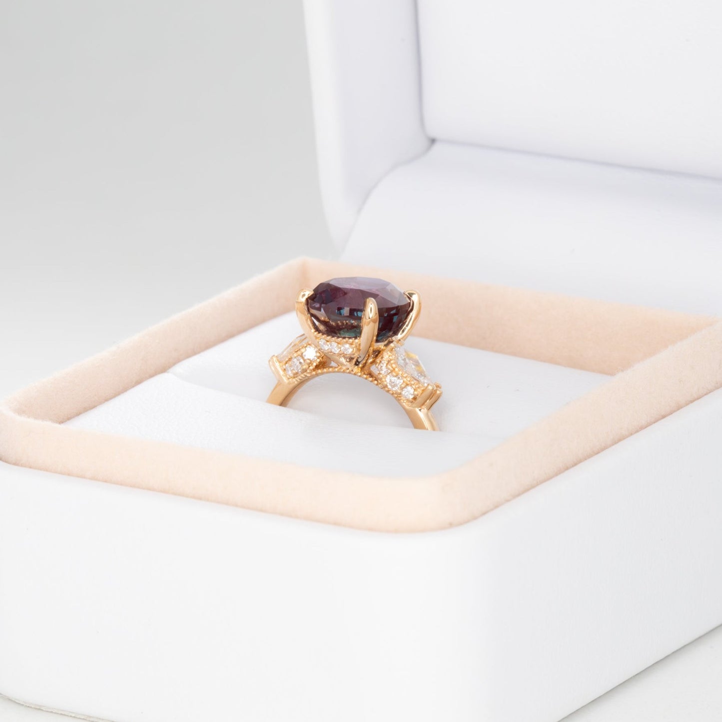 Ariana three stone engagement ring oval lab alexandrite