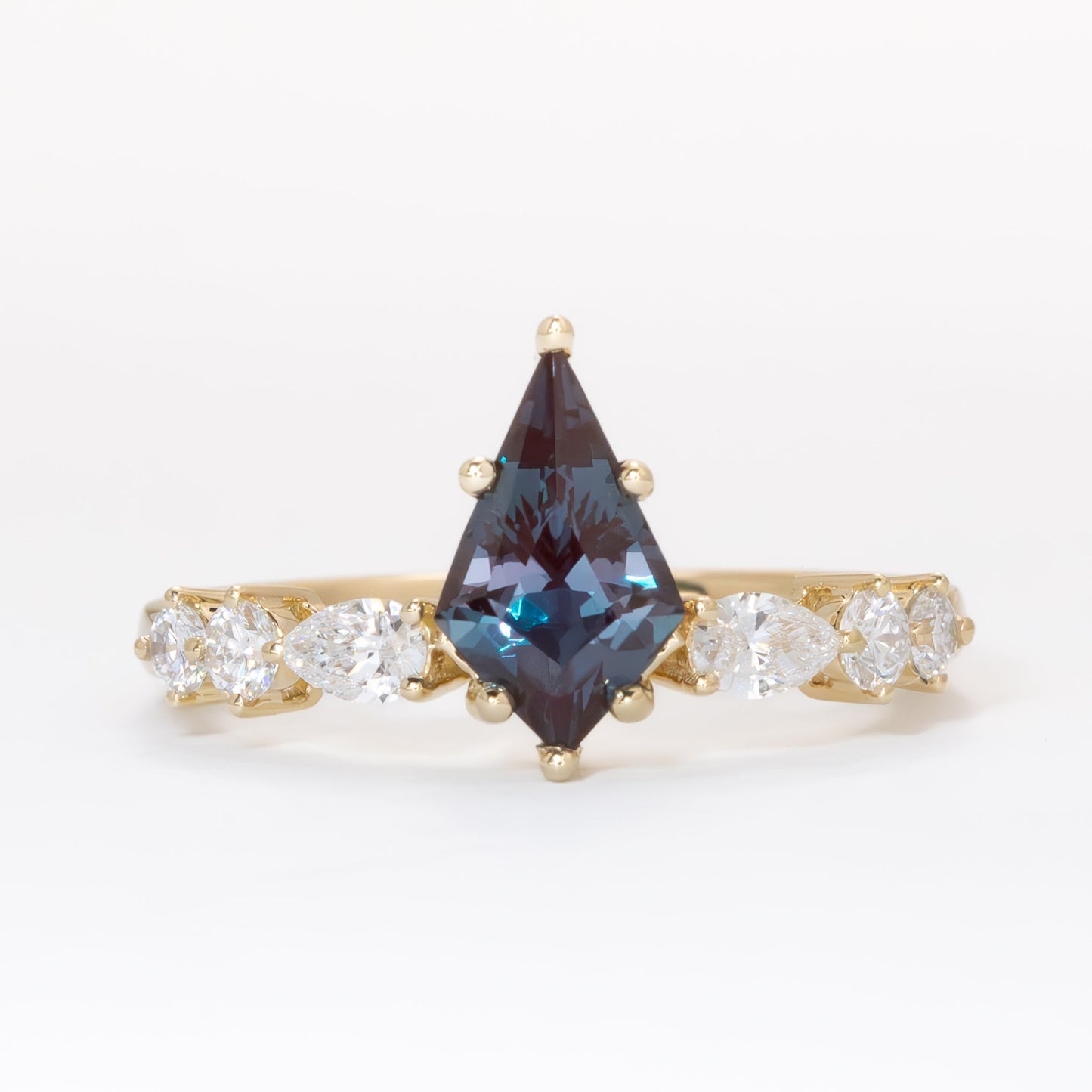 Aurelia wedding set with kite cut lab alexandrite