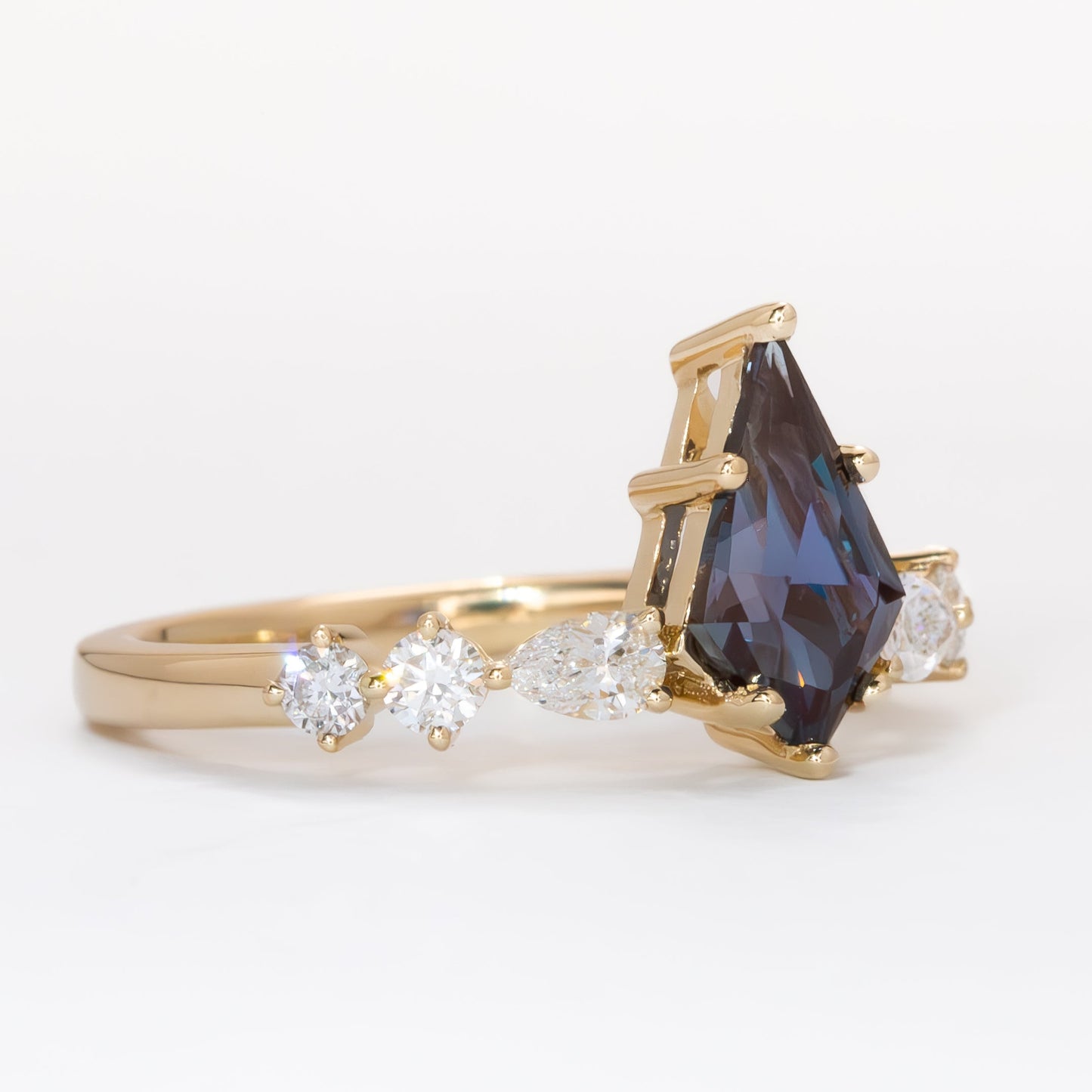 Aurelia wedding set with kite cut lab alexandrite