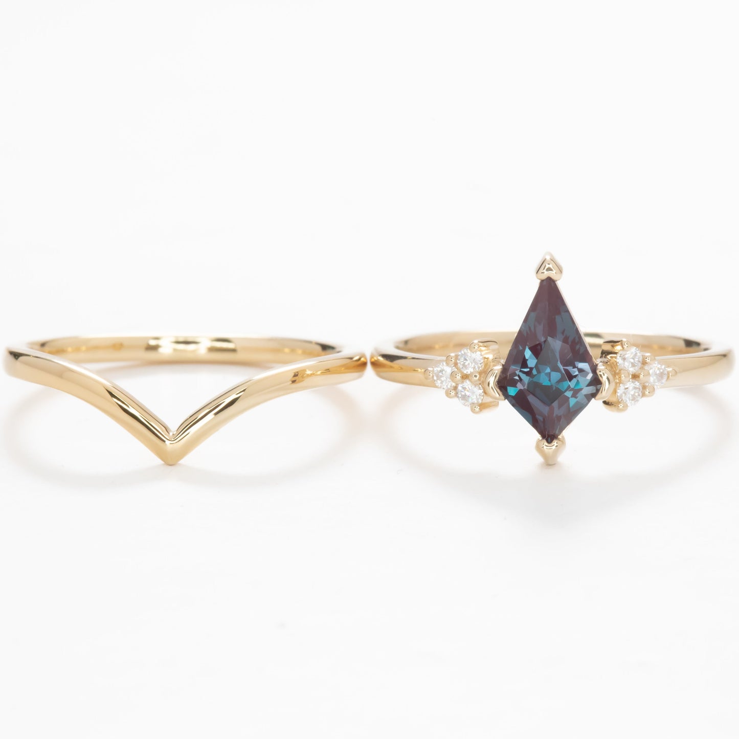 esilda wedding set with kite cut lab alexandrite