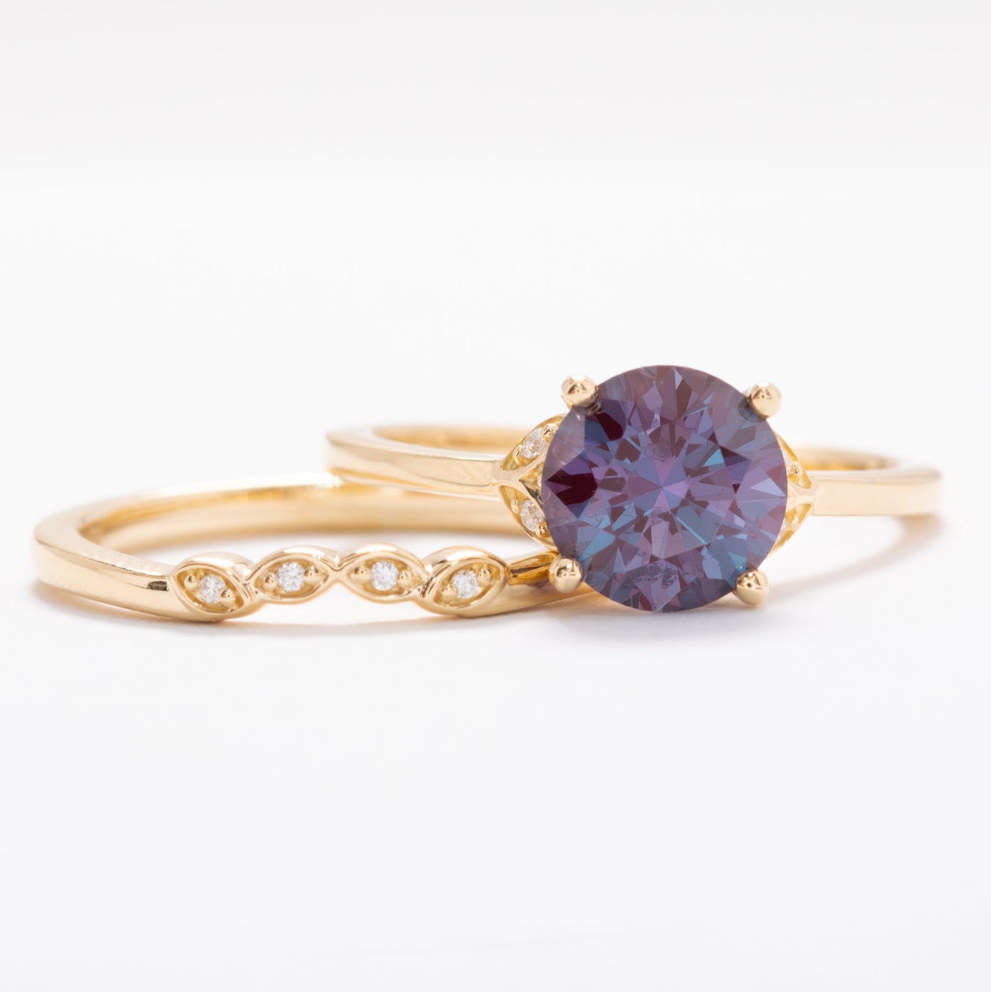 Krystal floral inspired engagement ring with lab alexandrite