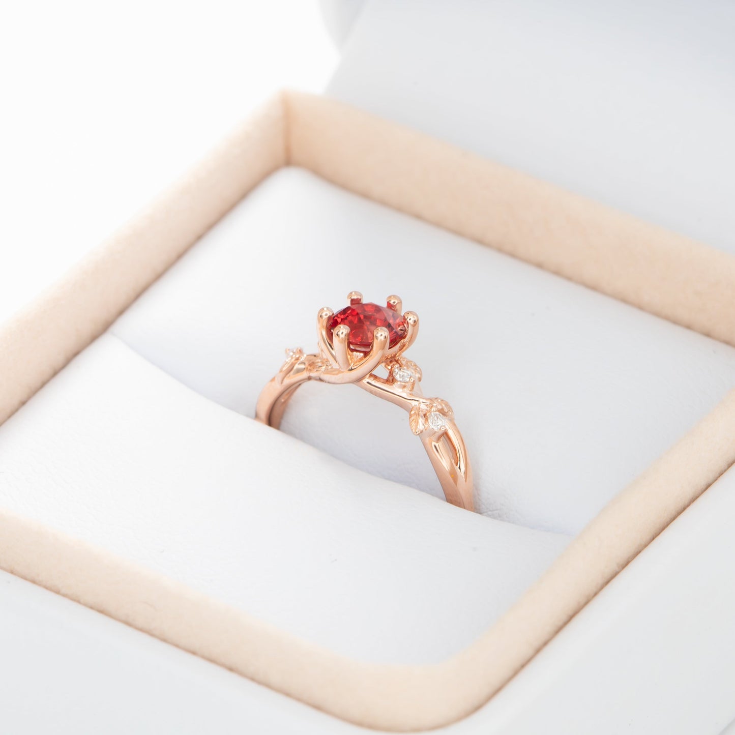Lillian engagement ring in rose gold with lab ruby