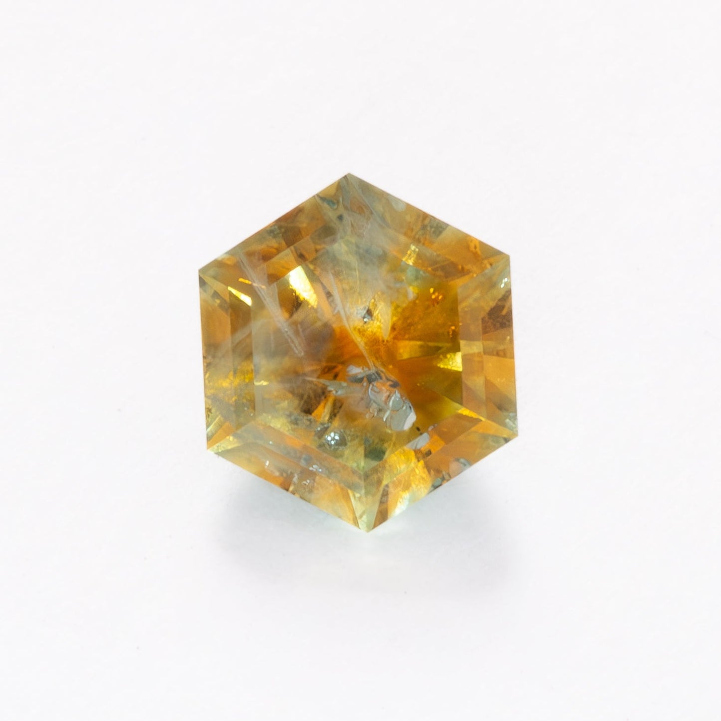 MS0214 orange and white bi-color montana sapphire hex