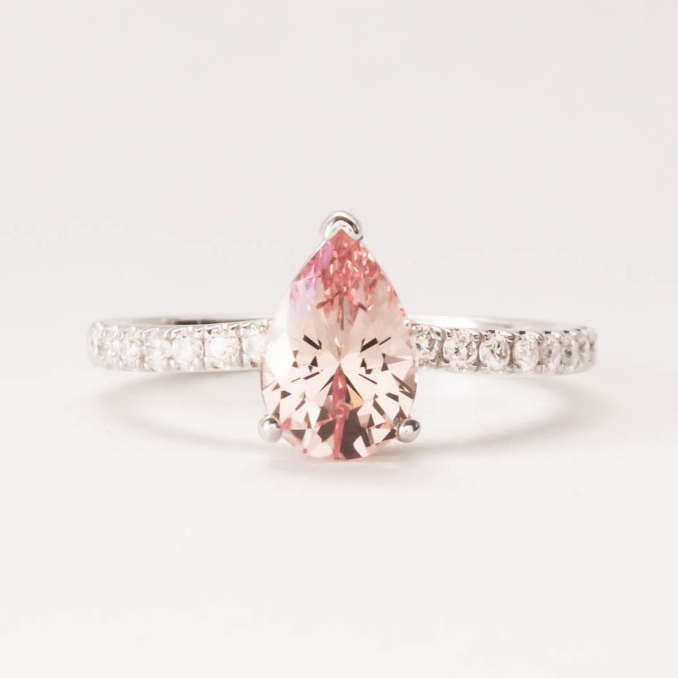 Madeline pear lab sapphire accented engagement ring