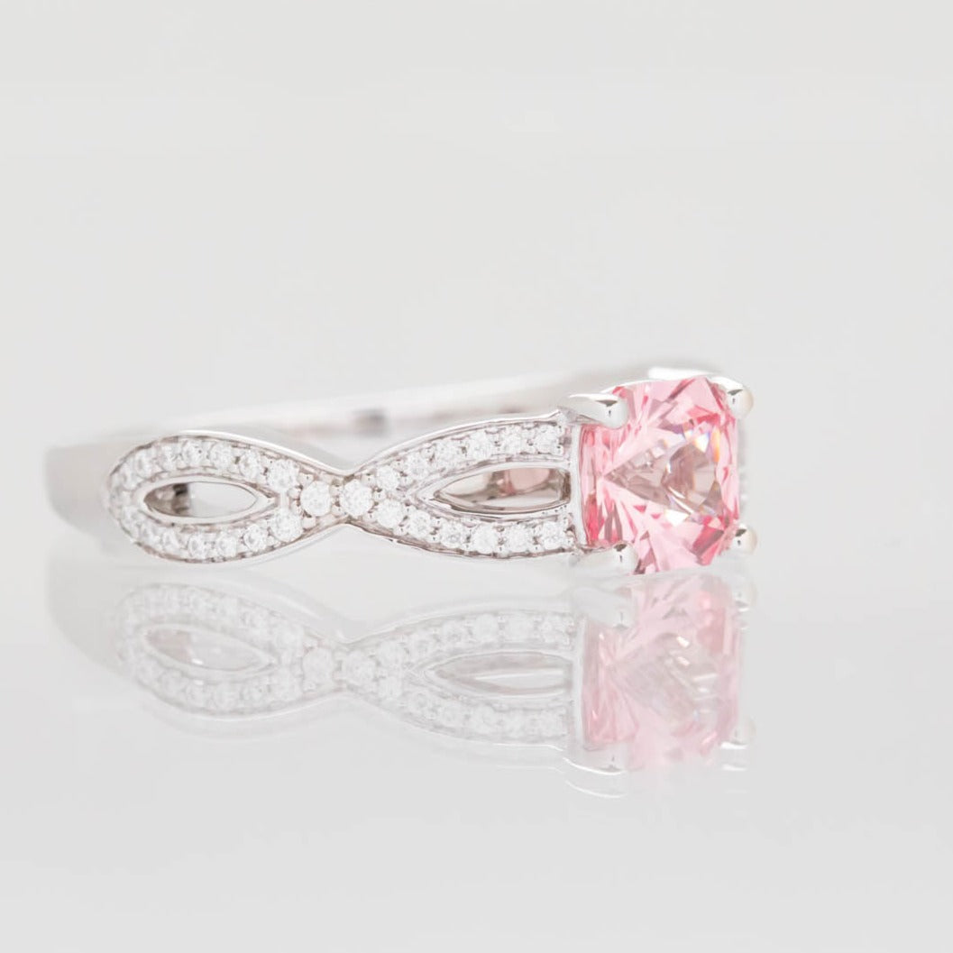 Monroe pink lab sapphire asscher engagement ring