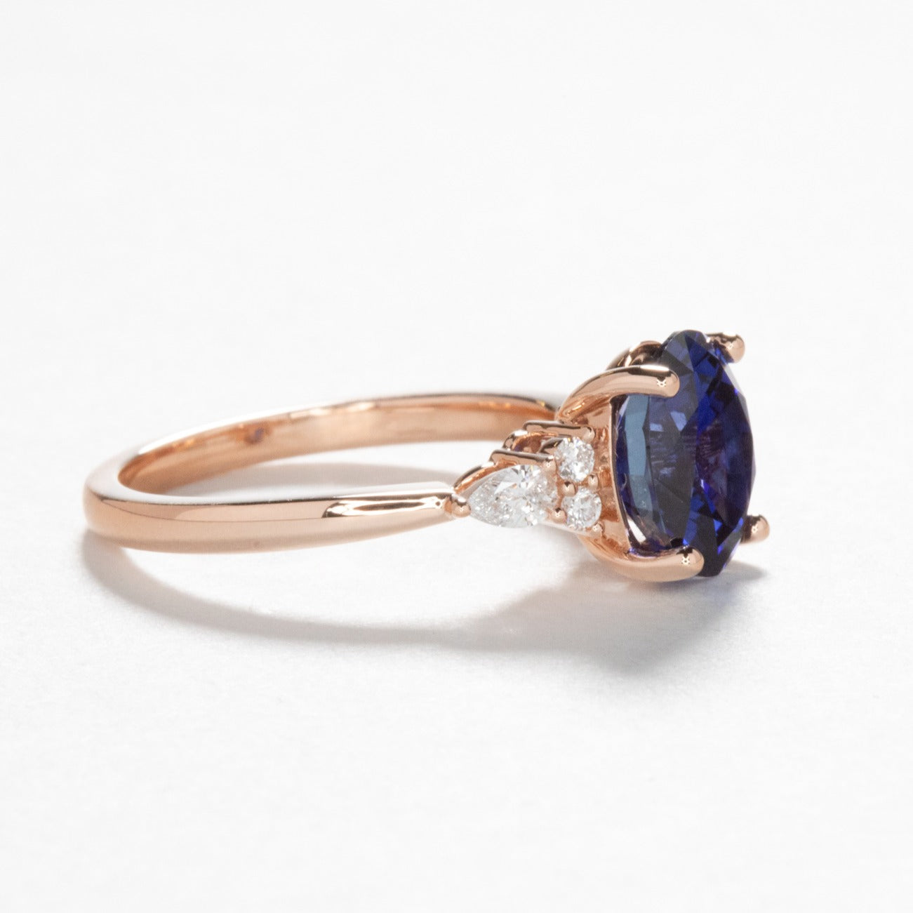 Natalia oval accented engagement ring with blue lab sapphire