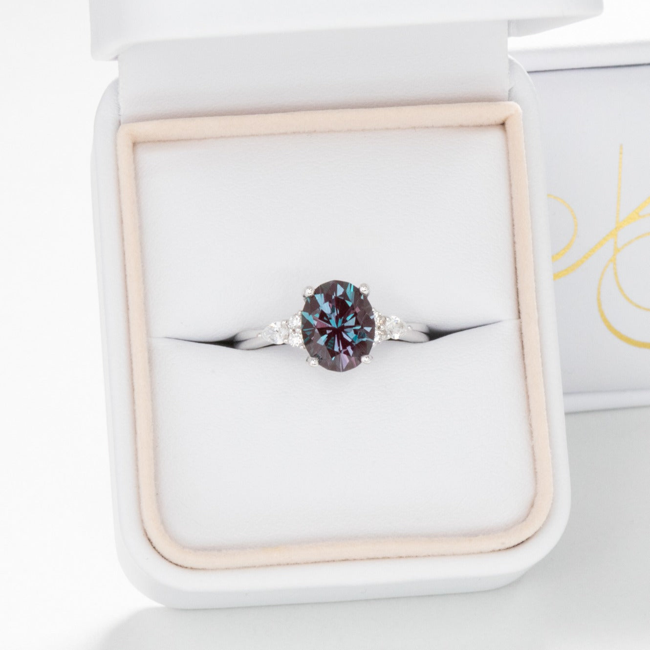 Natalia oval accented engagement ring with Alexandrite
