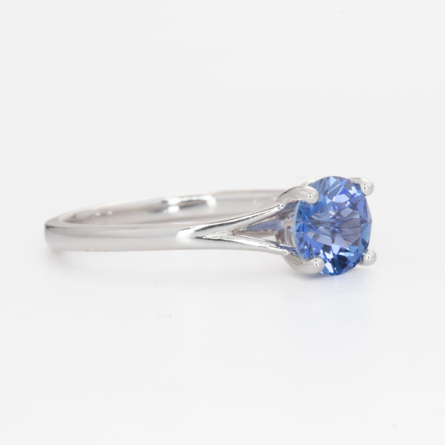 Neve split shank solitaire ring with blue lab sapphire