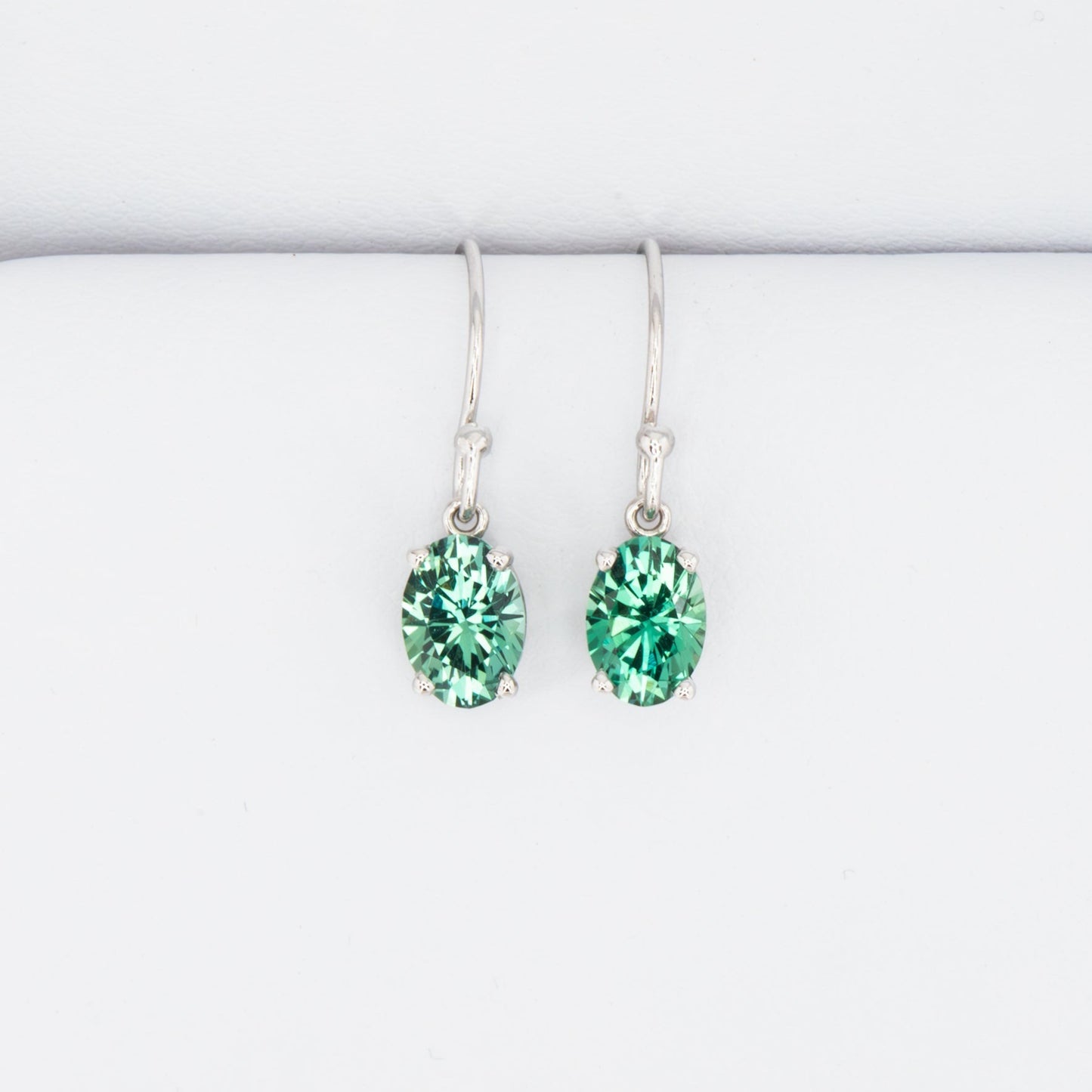 Paige drop earrings yellow gold and green lab sapphire ovals