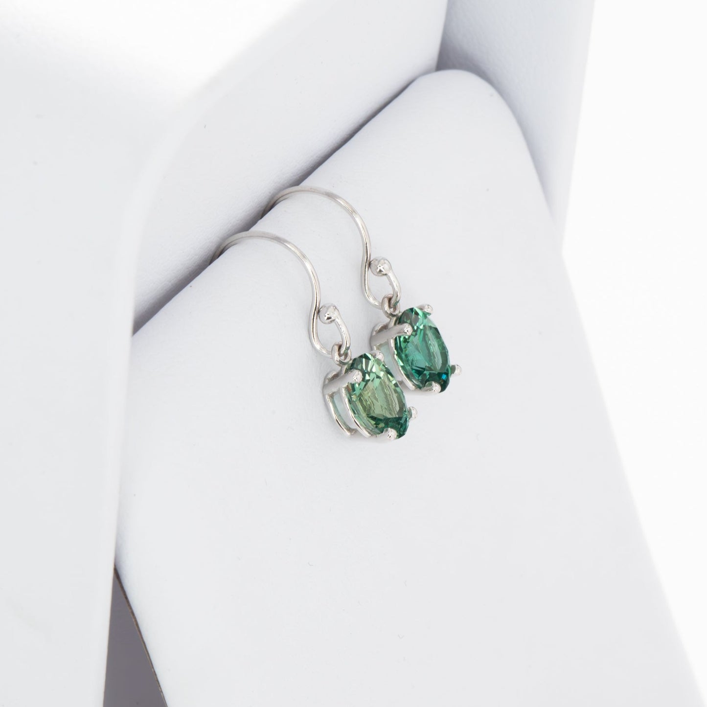 Paige drop earrings yellow gold and green lab sapphire ovals