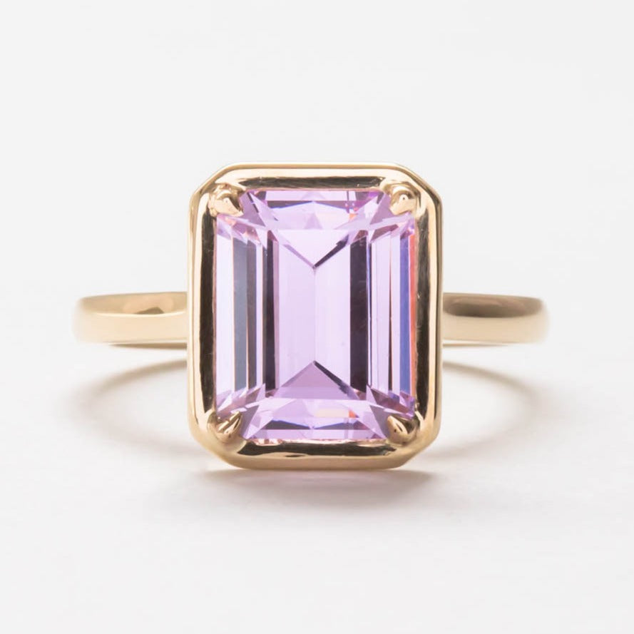 Rory solitaire engagement ring with step cut lab yag