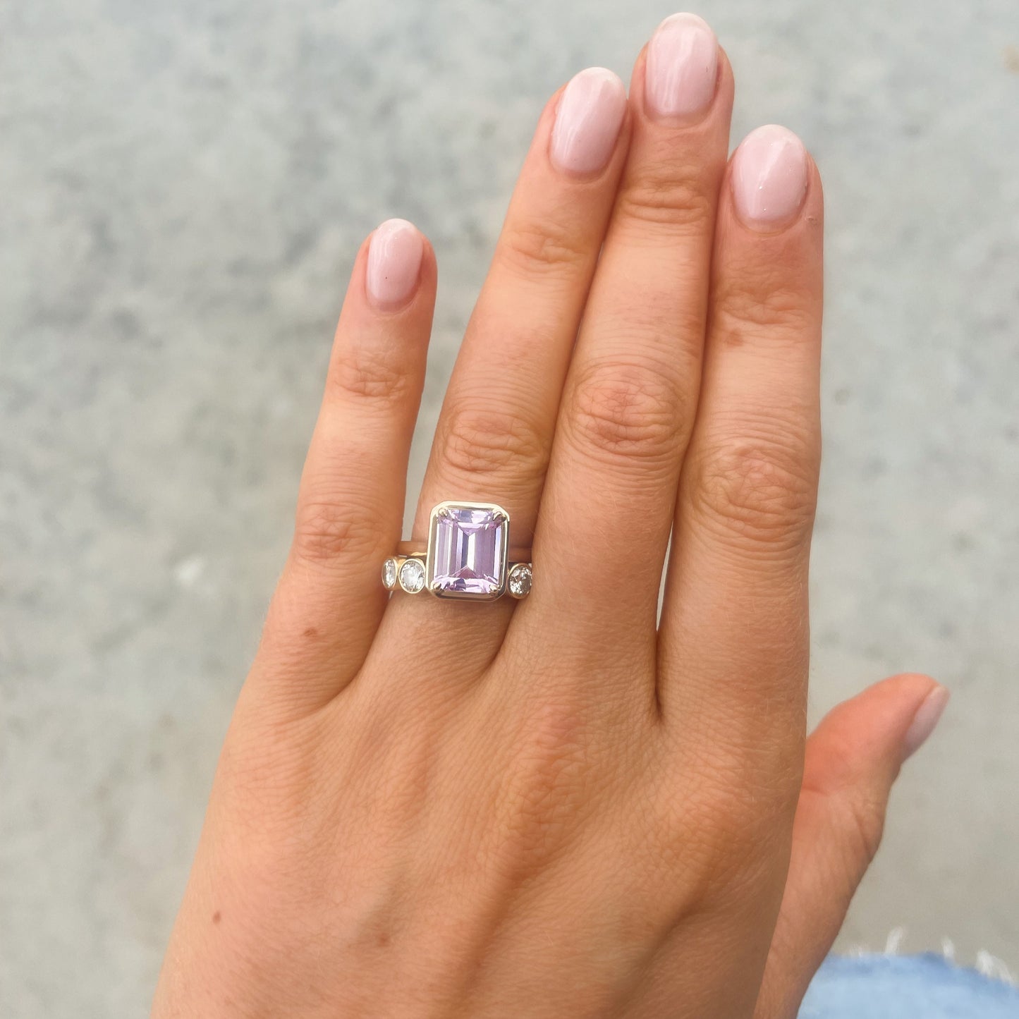 Rory solitaire engagement ring with step cut lab yag