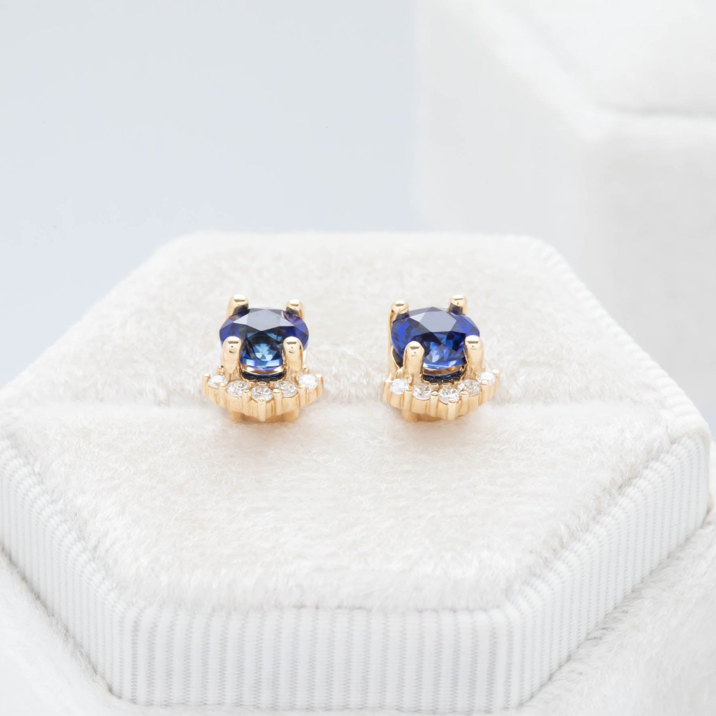 royal blue tiara stud earrings with lab sapphires