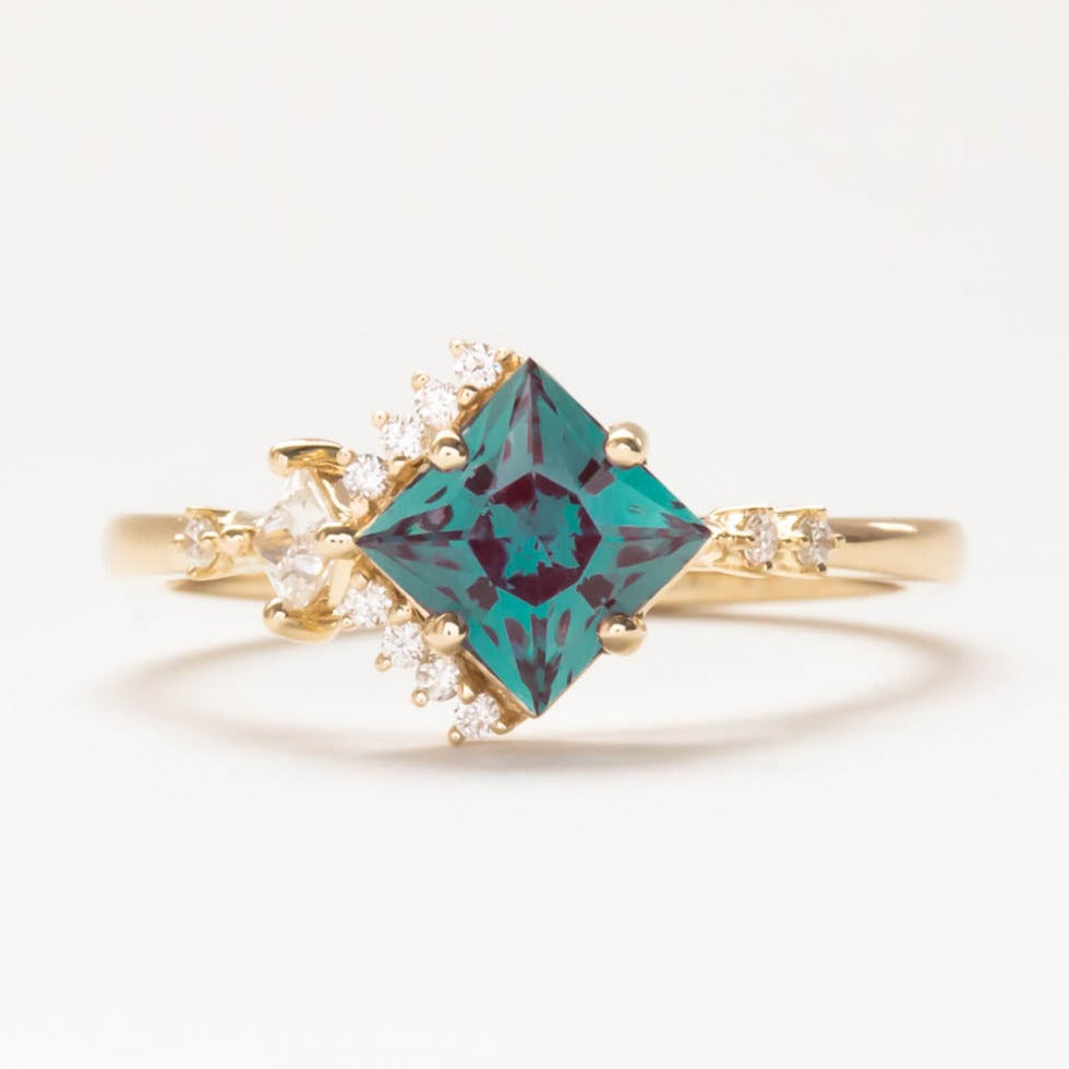 Tracy princess cut accented engagement ring with alexandrite