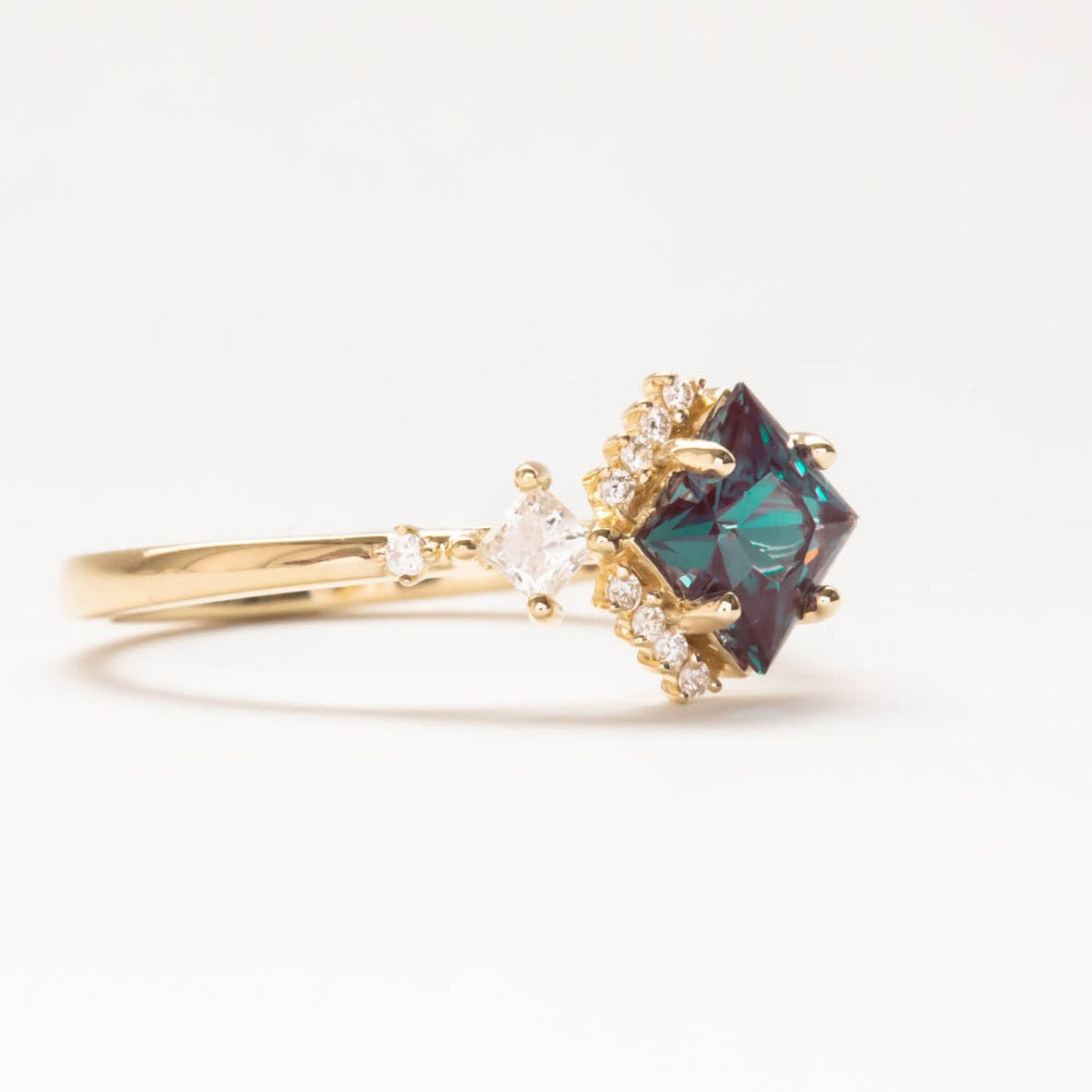 Tracy princess cut accented engagement ring with alexandrite
