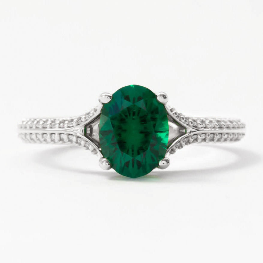 rosemary oval lab emerald vintage engagement ring