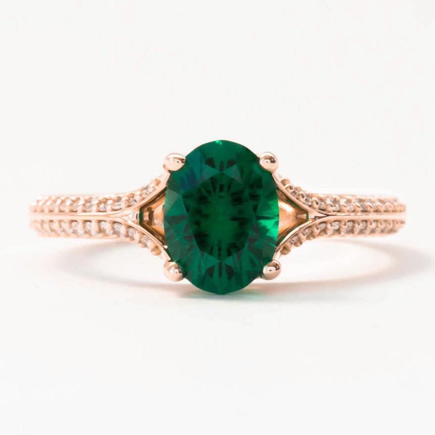 rosemary oval lab emerald vintage engagement ring