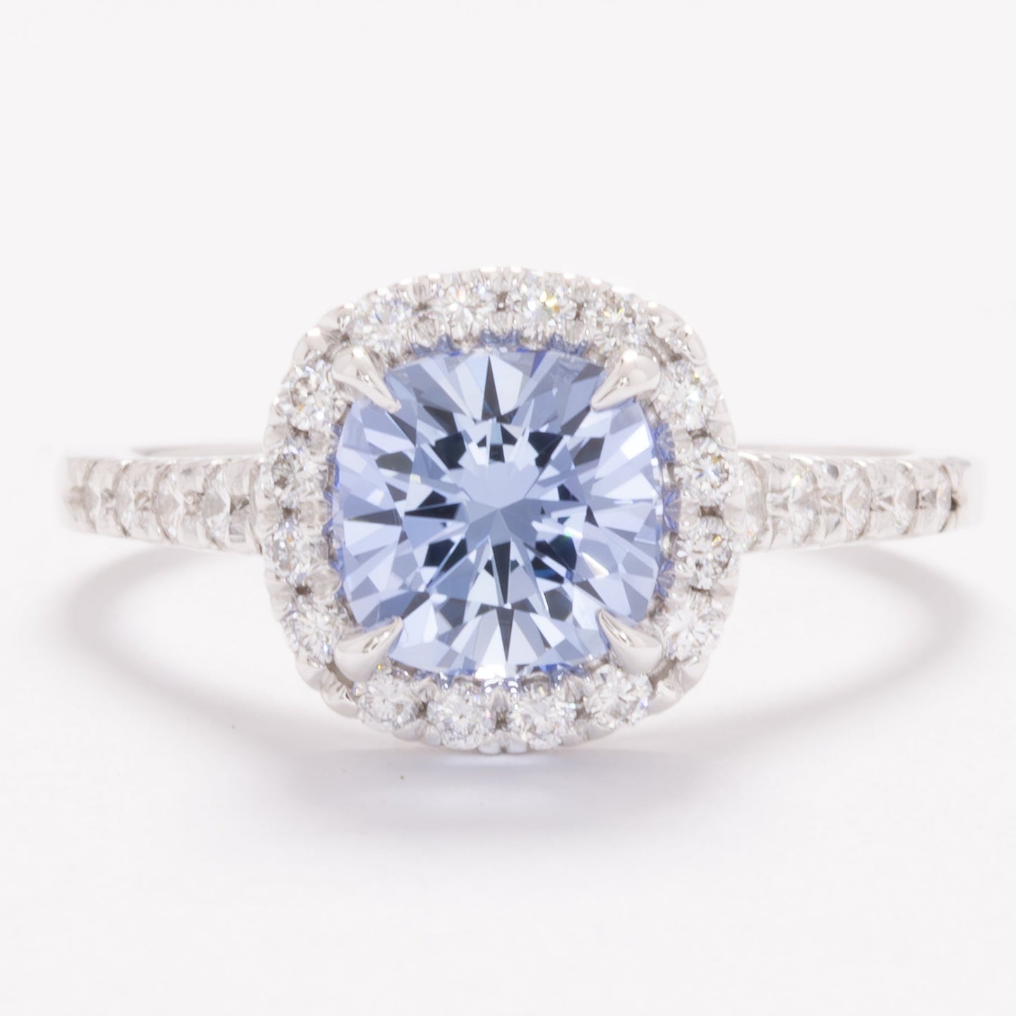 athena halo engagement ring with cushion blue lab sapphire