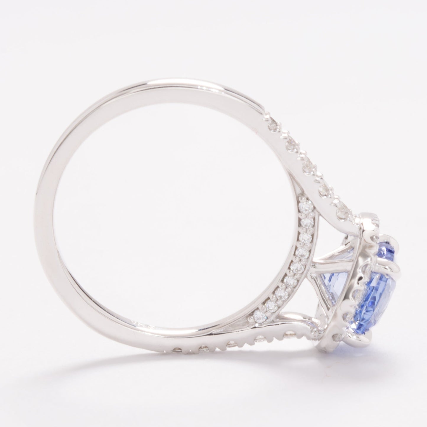 athena halo engagement ring with cushion blue lab sapphire
