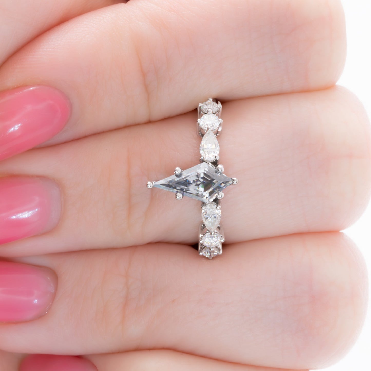 aurelia engagement ring with grey moissanite kite