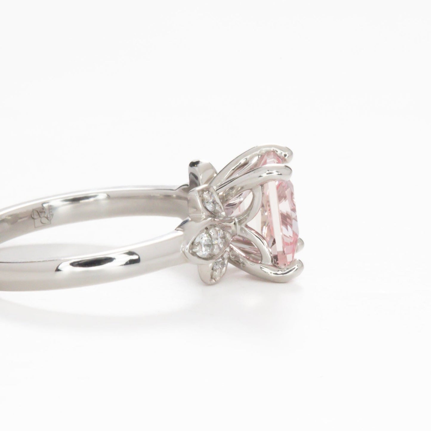 azalea floral inspired engagement ring with princess lab sapphire