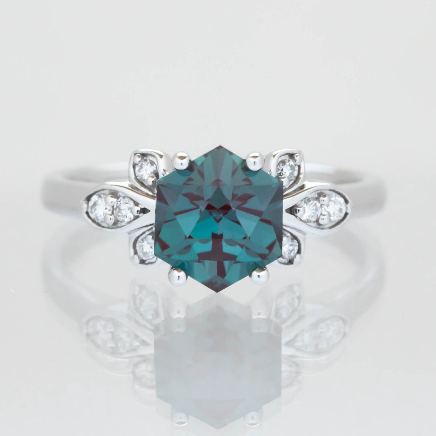 azalea ring with hex cut lab alexandrite