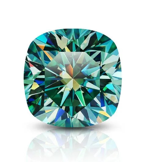 blue-green moissanite cushion