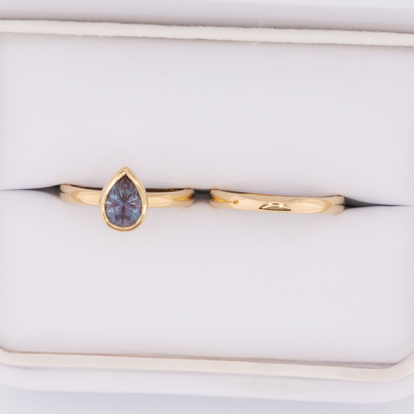 cami wedding set with bezel set pear lab alexandrite