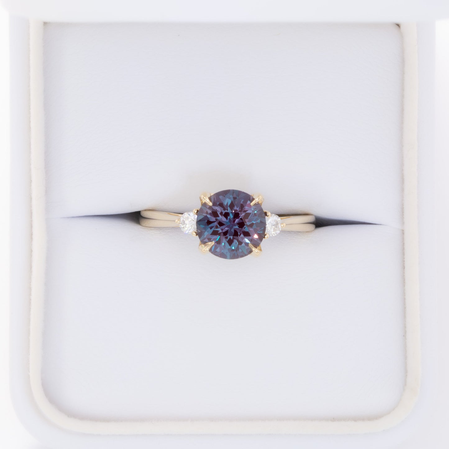 carina three stone ring with large round lab alexandrite