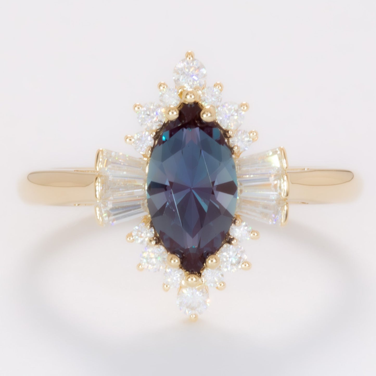 celeste art deco halo engagement ring with marquise lab alexandrite