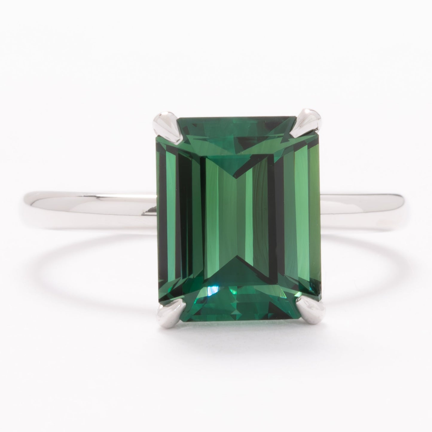 charmaine solitaire ring with green lab sapphire step cut