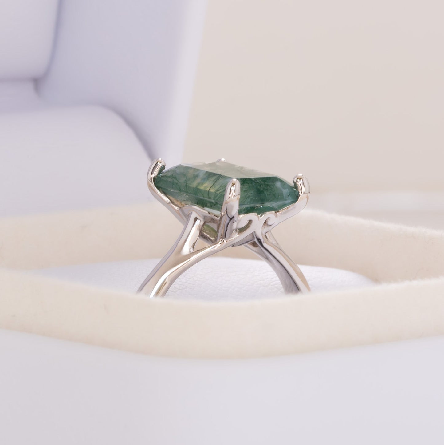 courtney solitaire ring with green moss agate step cut