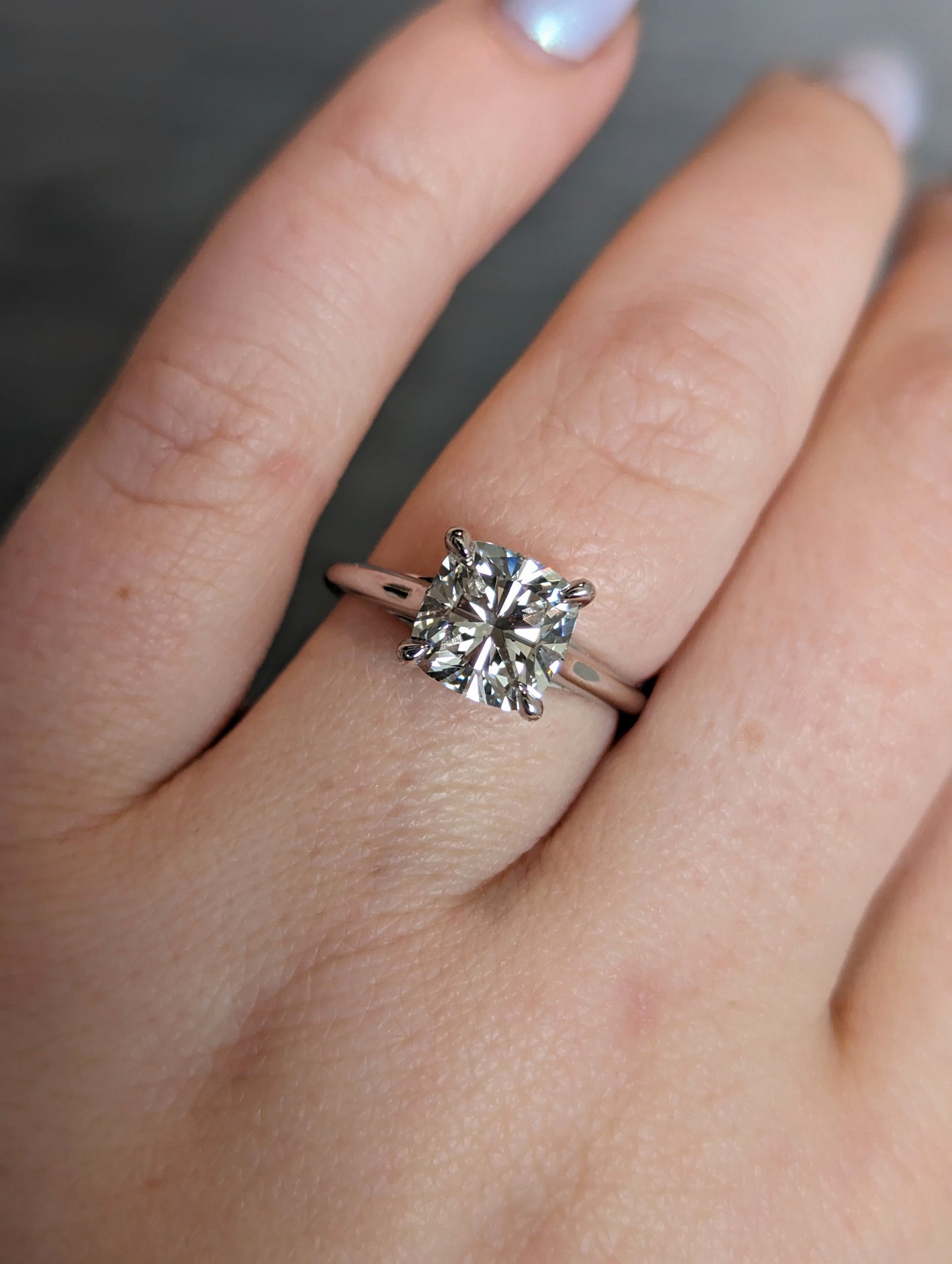 cushion lab diamond solitaire engagement ring