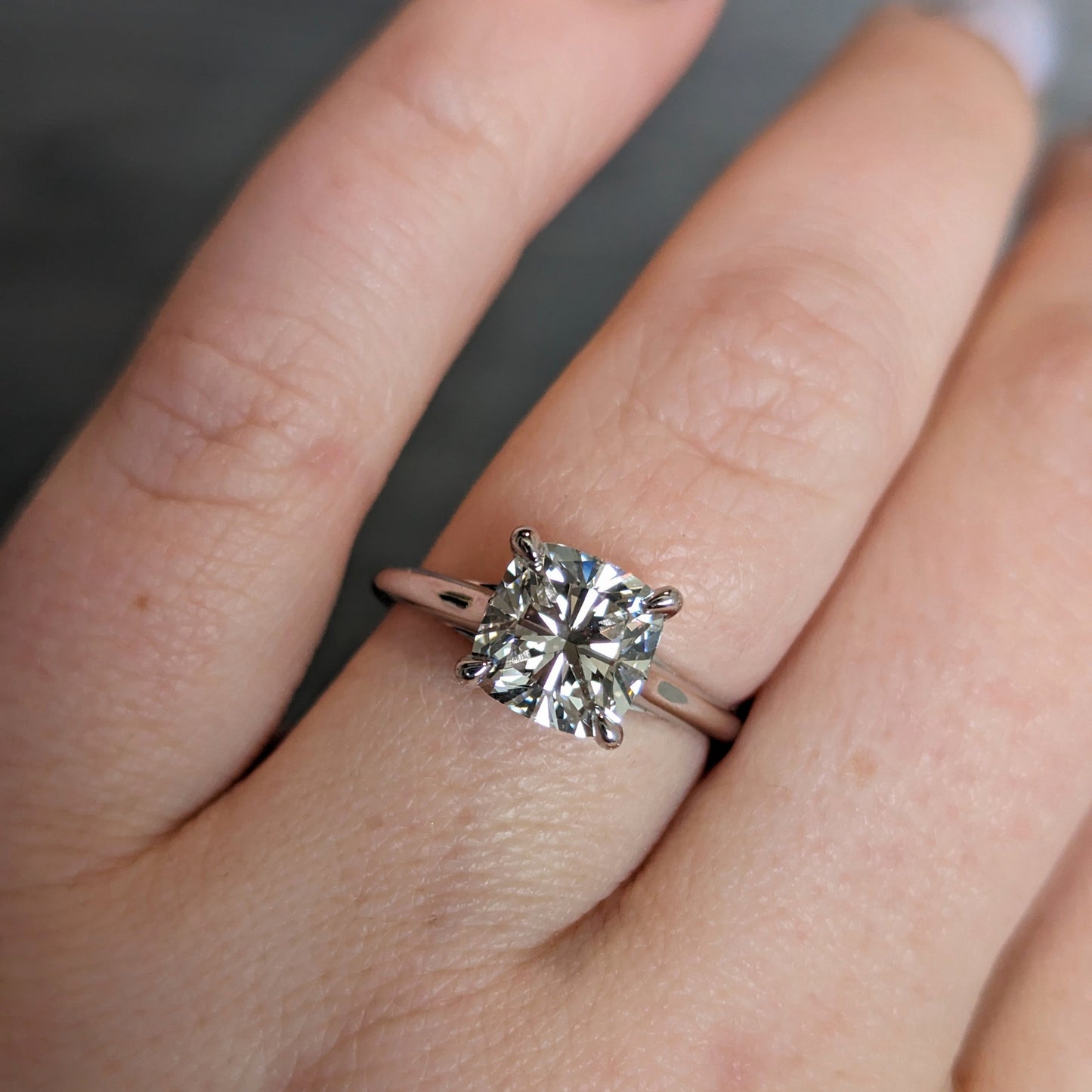 cushion lab diamond solitaire engagement ring