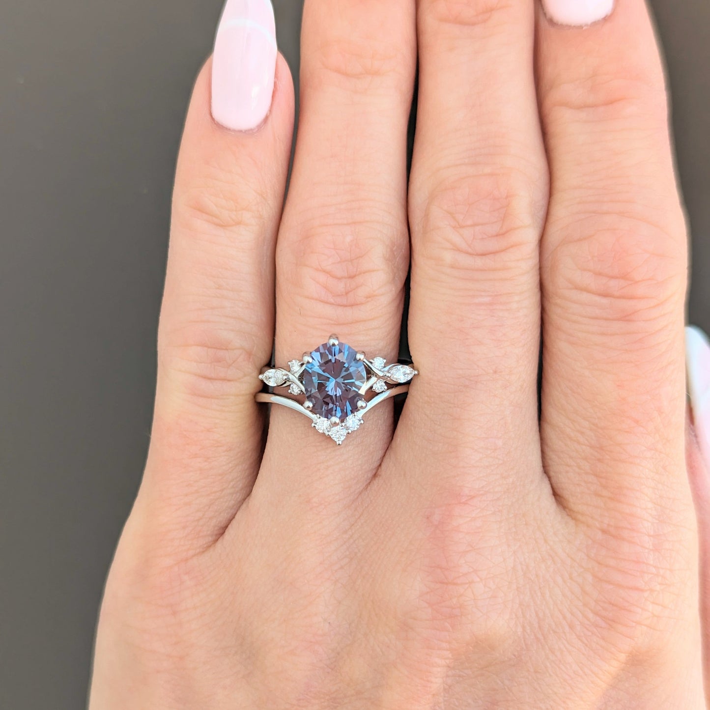 custom lab alexandrite engagement ring and band