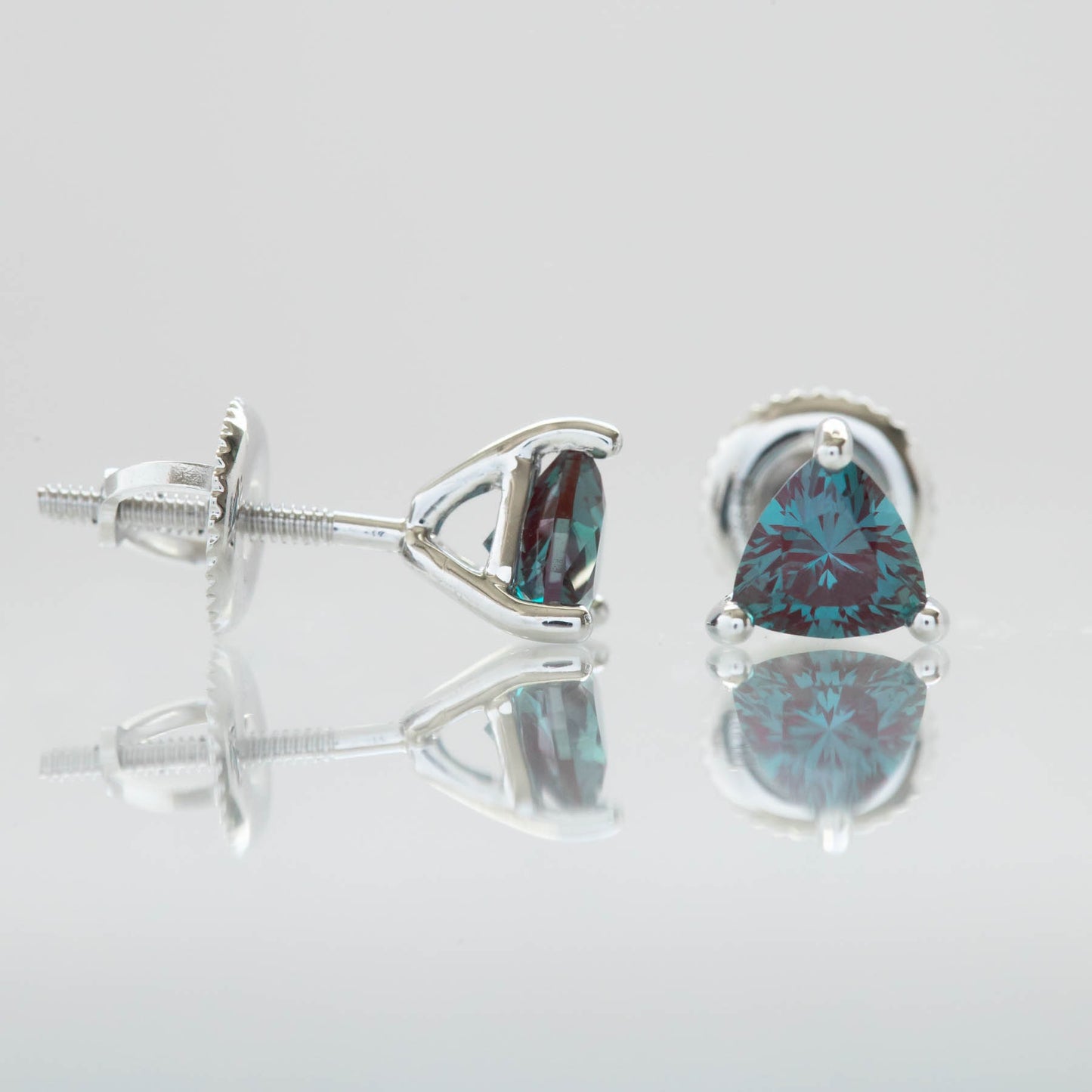 custom trillion stud earrings with lab alexandrite