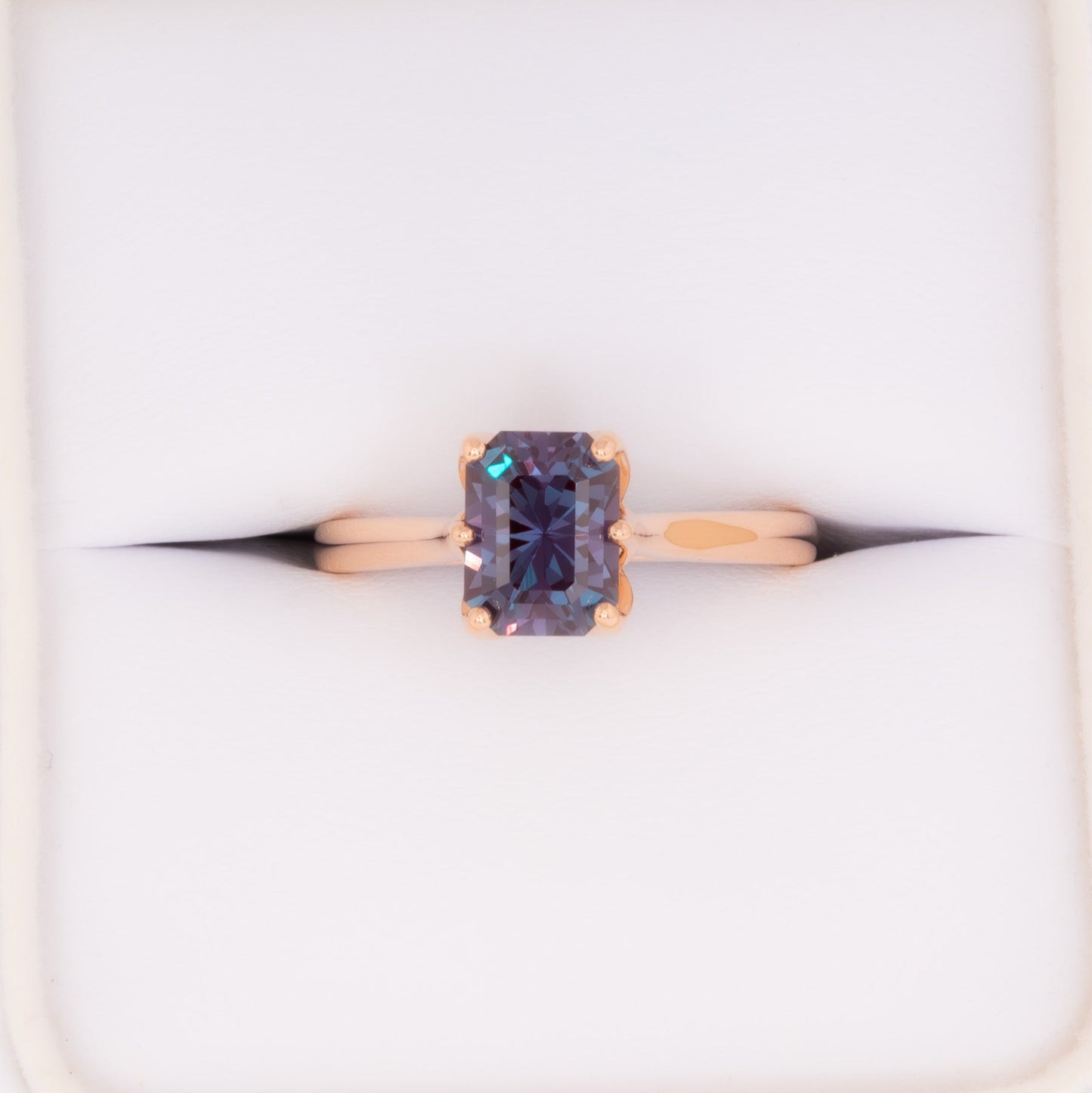 daphnis solitaire engagement ring with radiant cut lab alexandrite