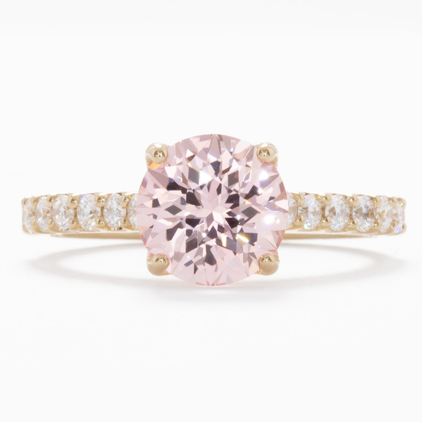 della engagement ring with round pink lab sapphire