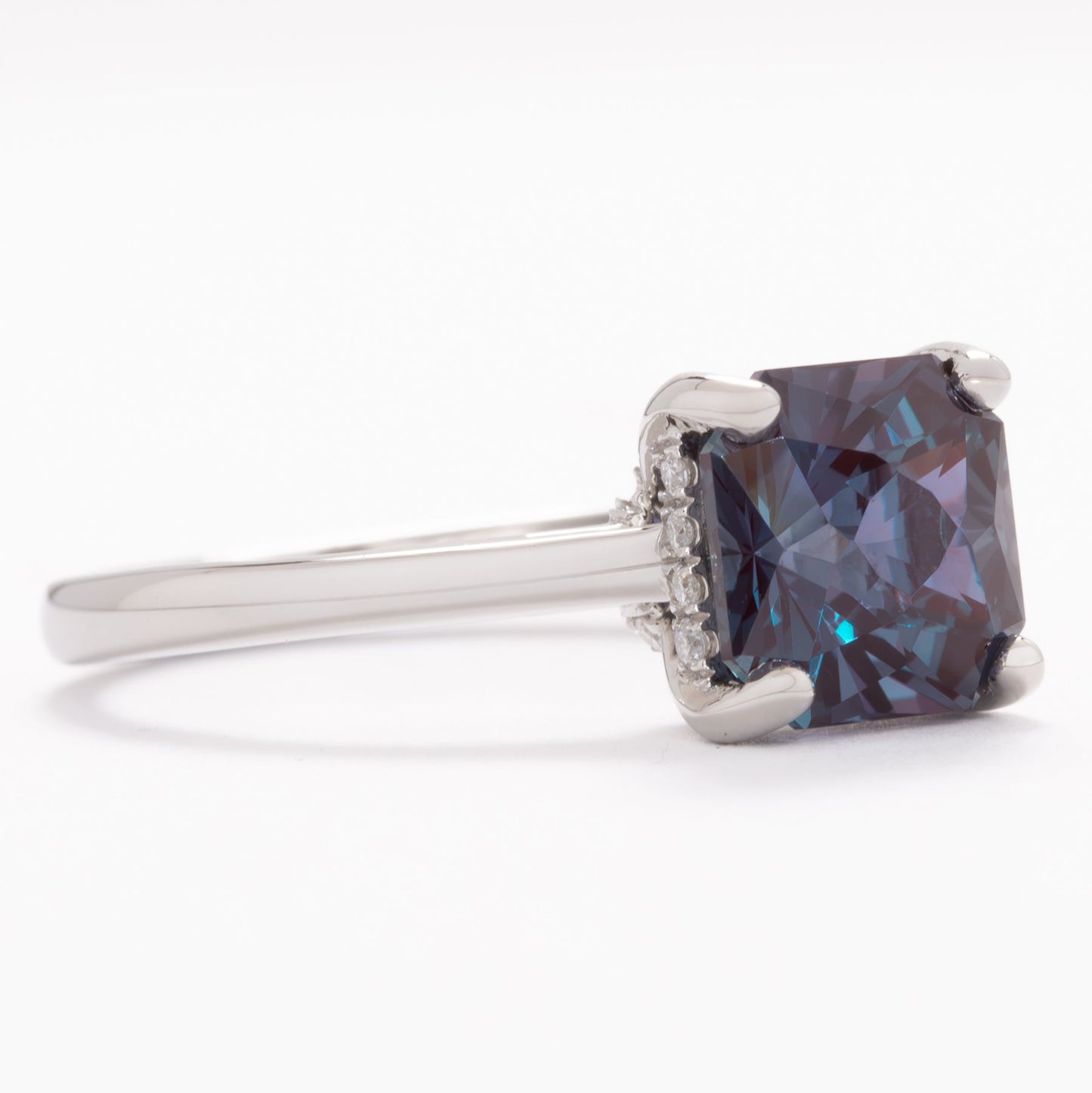 double hidden halo engagement ring with asscher alexandrite