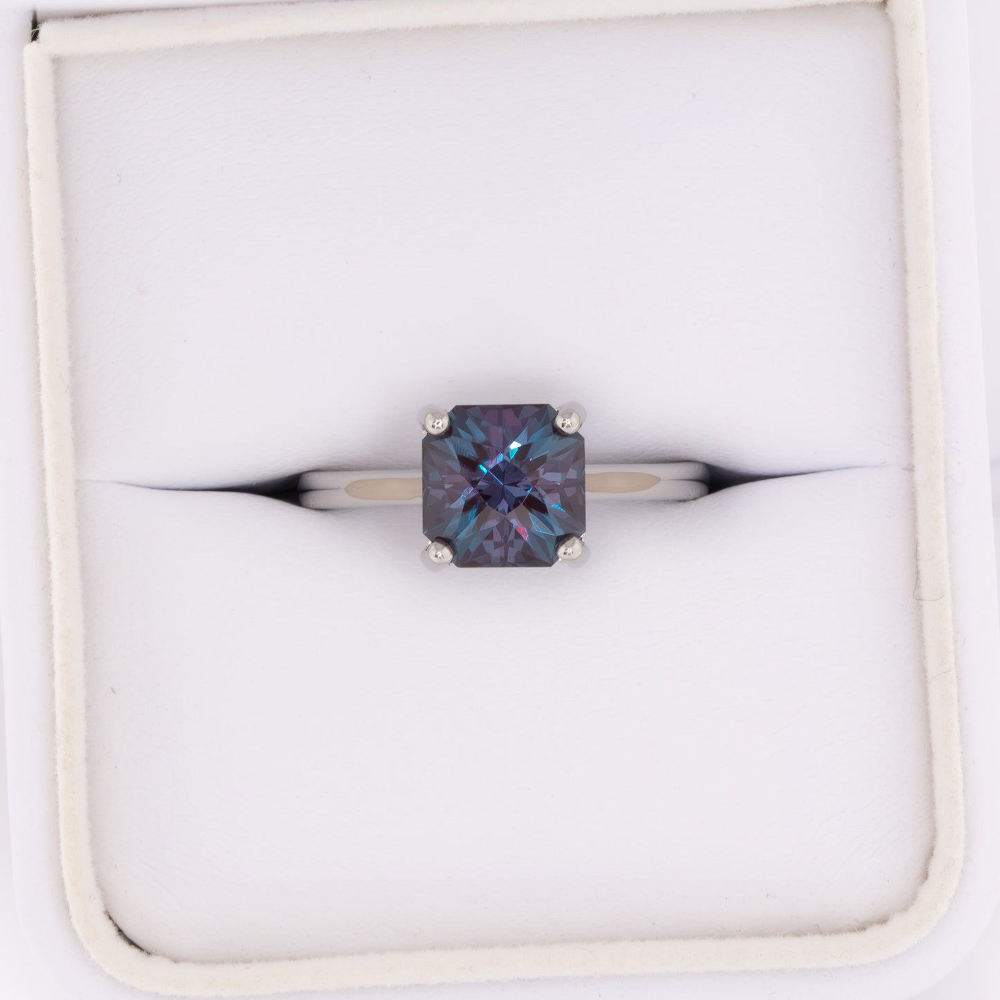 double hidden halo engagement ring with asscher lab alexandrite