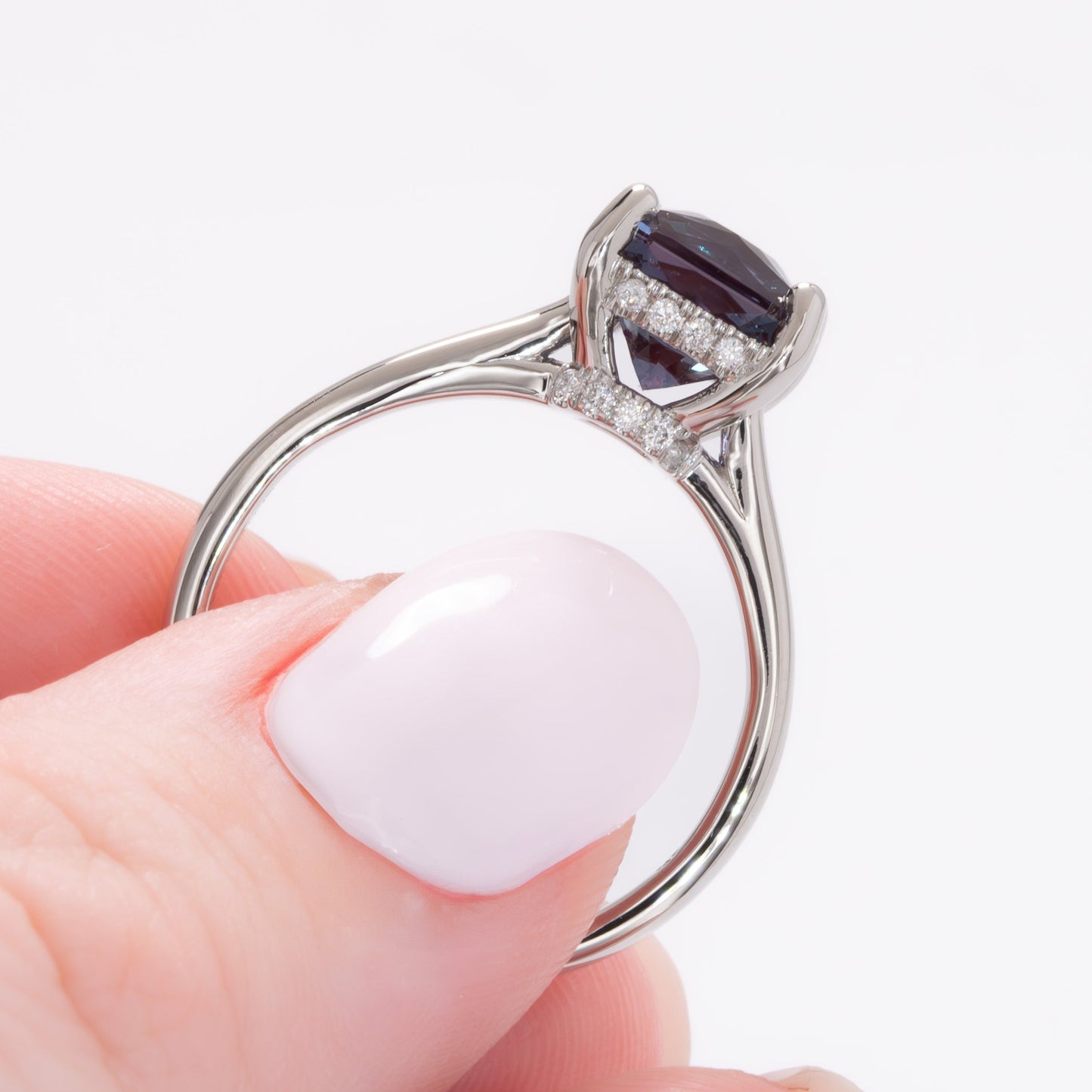 double hidden halo engagement ring with asscher lab alexandrite