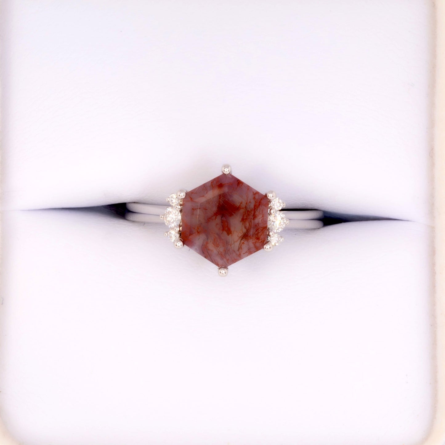 eclipse accented ring with red moss agate hex