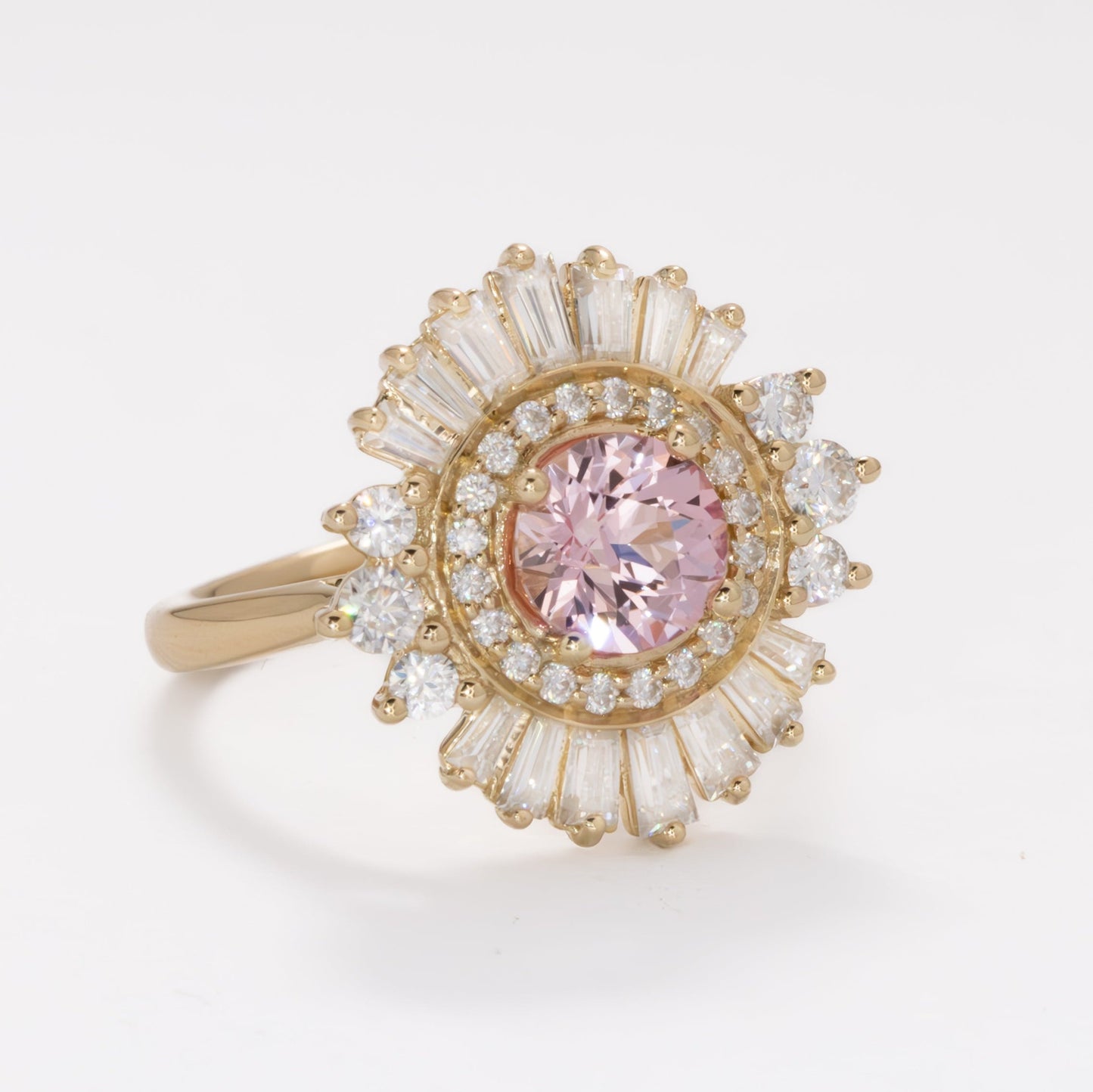 elizabeth art deco halo engagement ring with pink lab sapphire