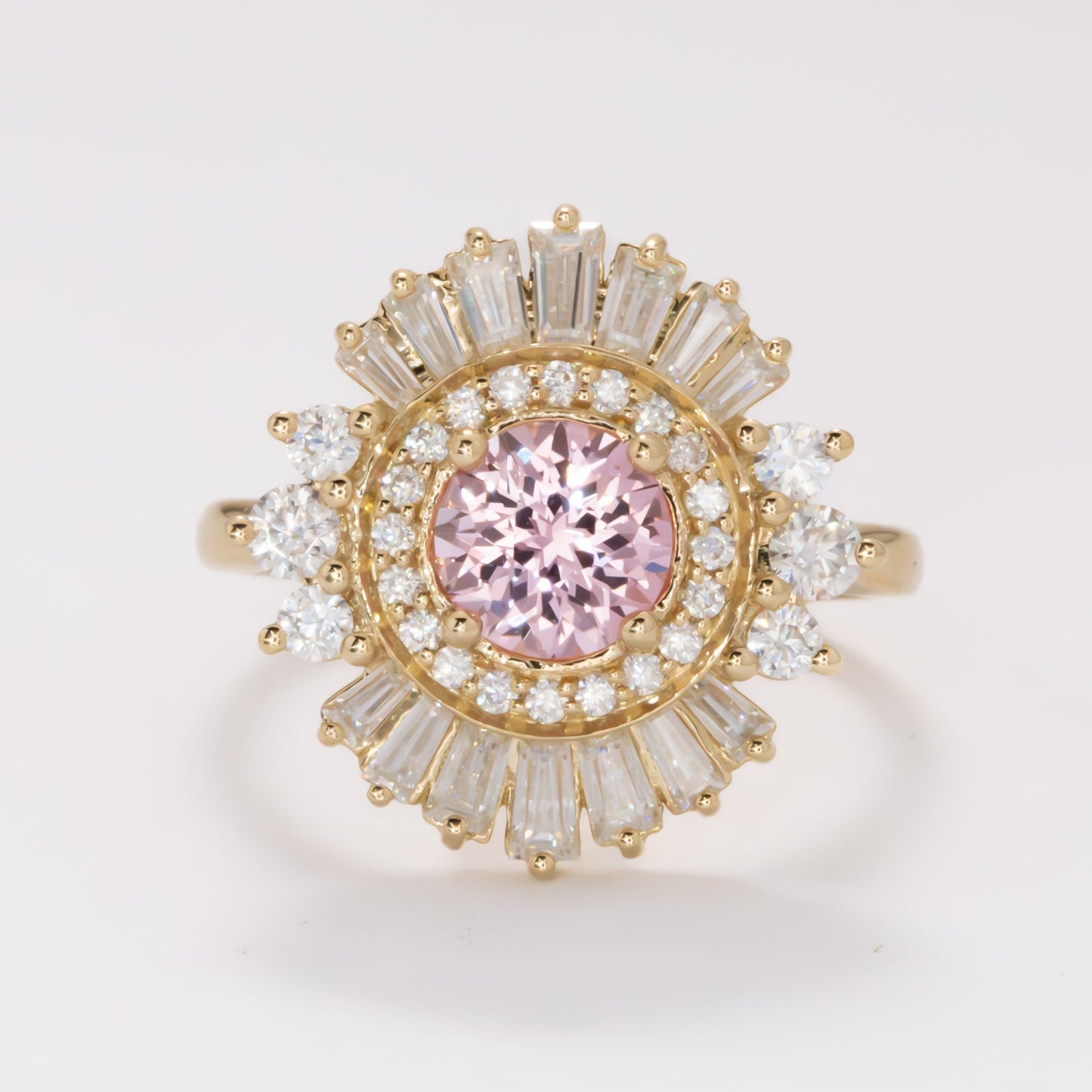 elizabeth art deco halo engagement ring with pink lab sapphire