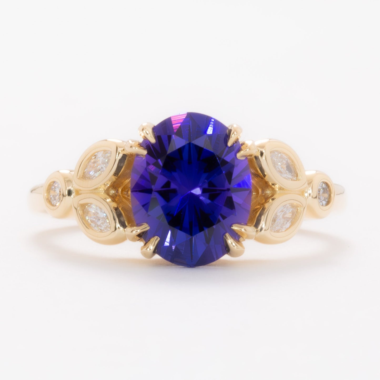 eloise engagement ring in yellow gold with oval purple lab sapphire